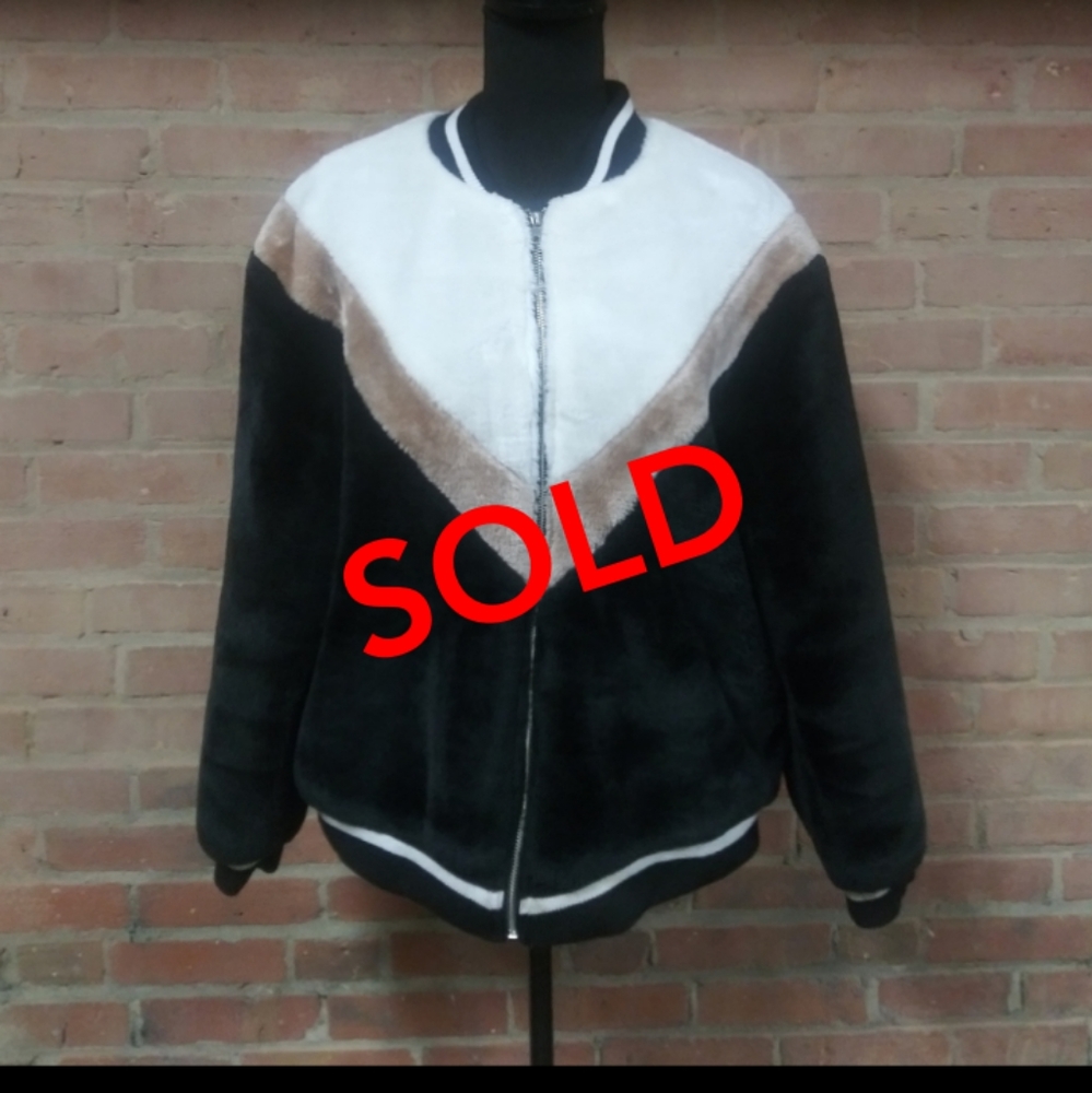 New Look | Fur Colorblocked Bomber Jacket